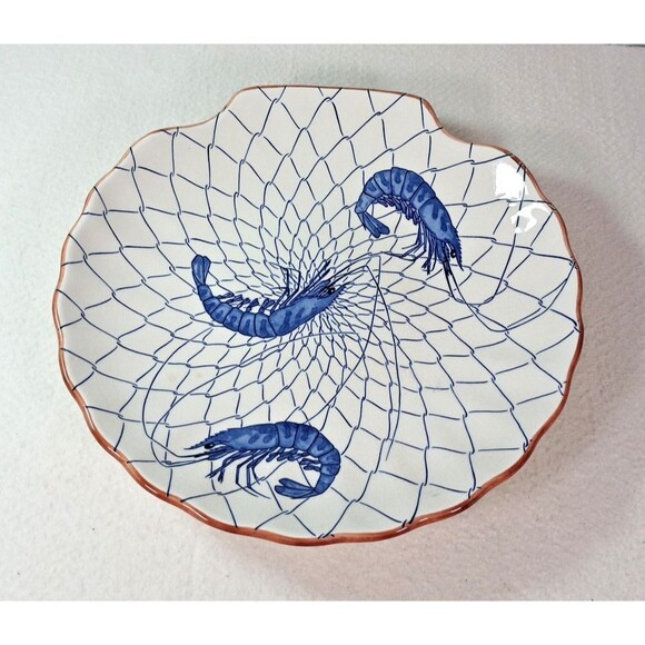 Vintage Shrimp Prawn Fishing Net Serving Platter Scallop Dish 12" - Picture 1 of 10